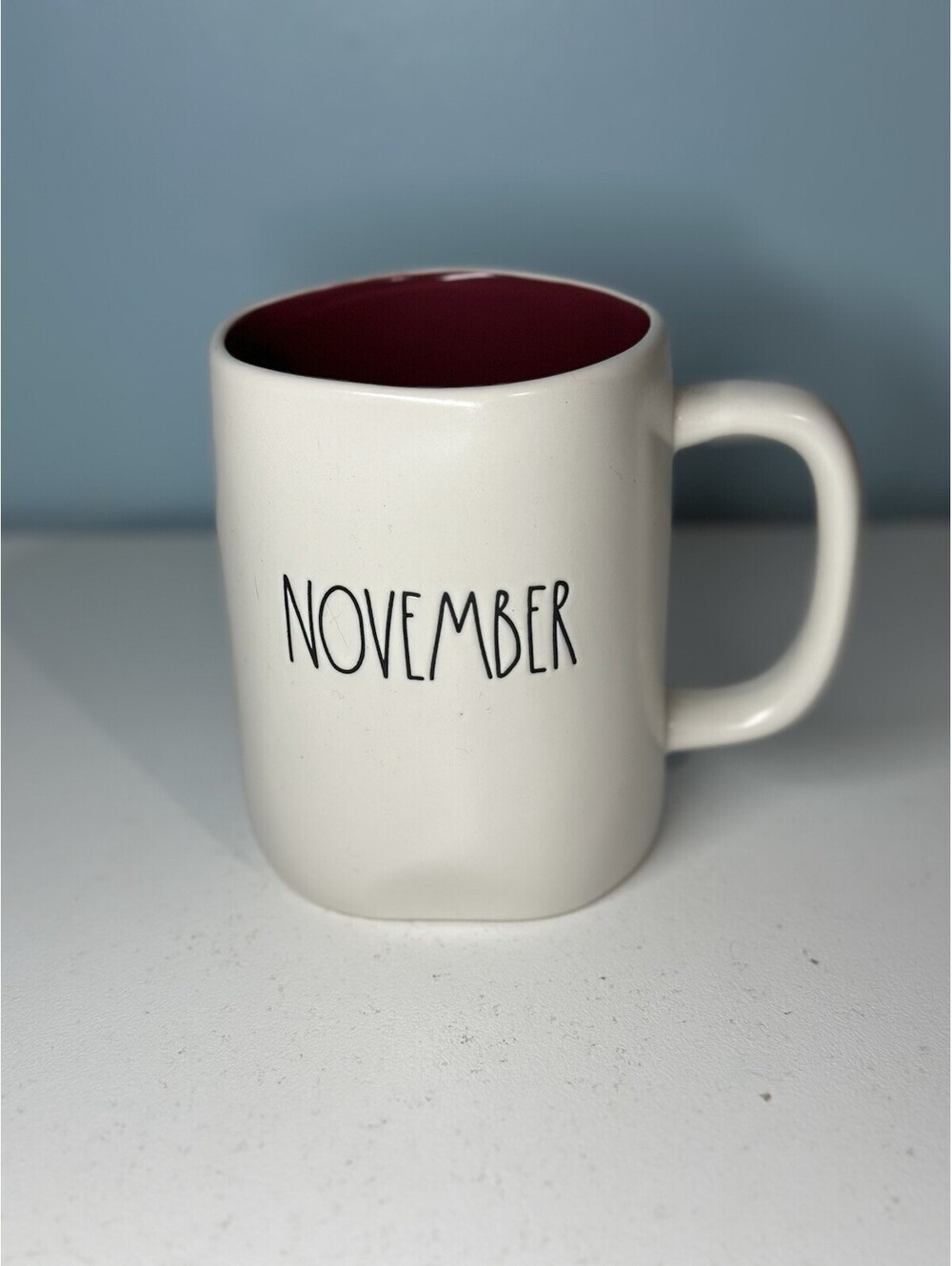 NEW rae dunn mug w/ Burgundy Interior NOVEMBER Fall Autumn Thanksgiving